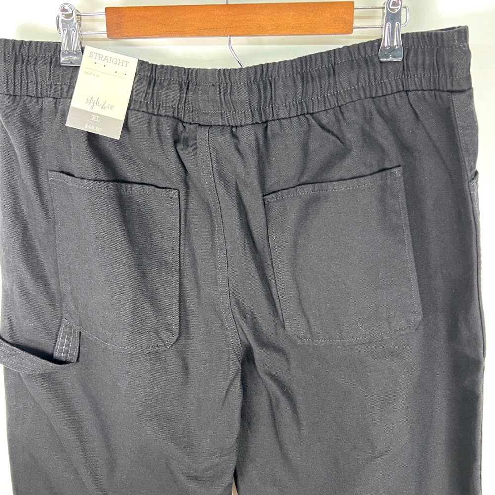 Style & Co Women Black Utility Crop Pants XL Mid Rise Straight Cotton Drawstring - Picture 4 of 8